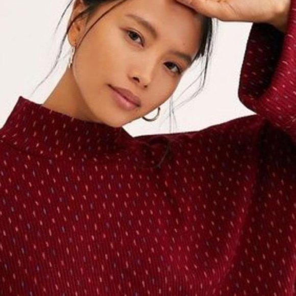 Free People Set the Mood‎ 2-Piece Knit Sweater Skirt Set Wine Red L - Picture 3 of 16